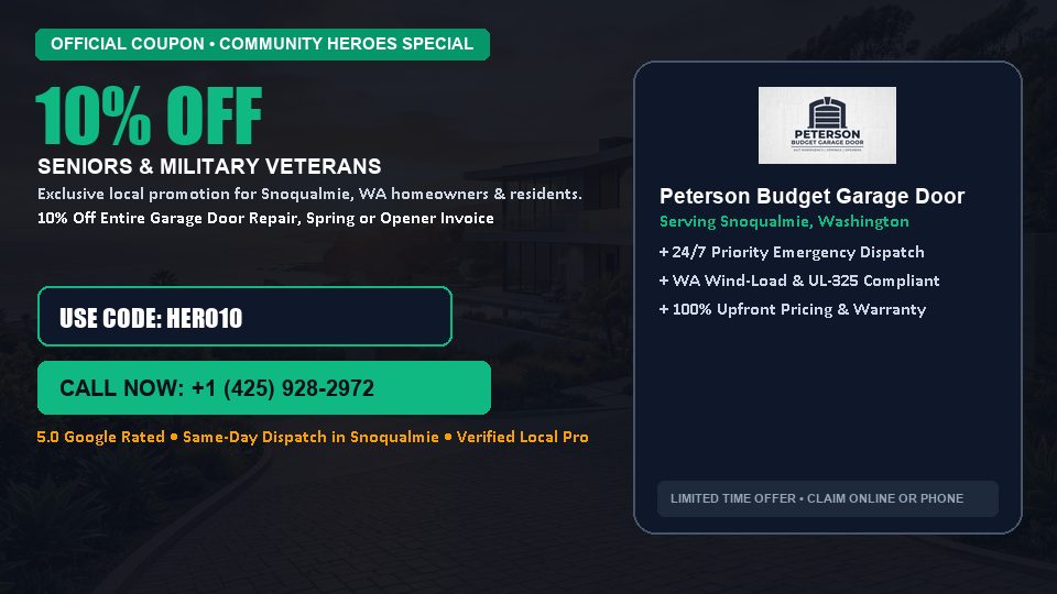 10% OFF Senior, Military & First Responder Discount in Snoqualmie, WA - Peterson Budget Garage Door